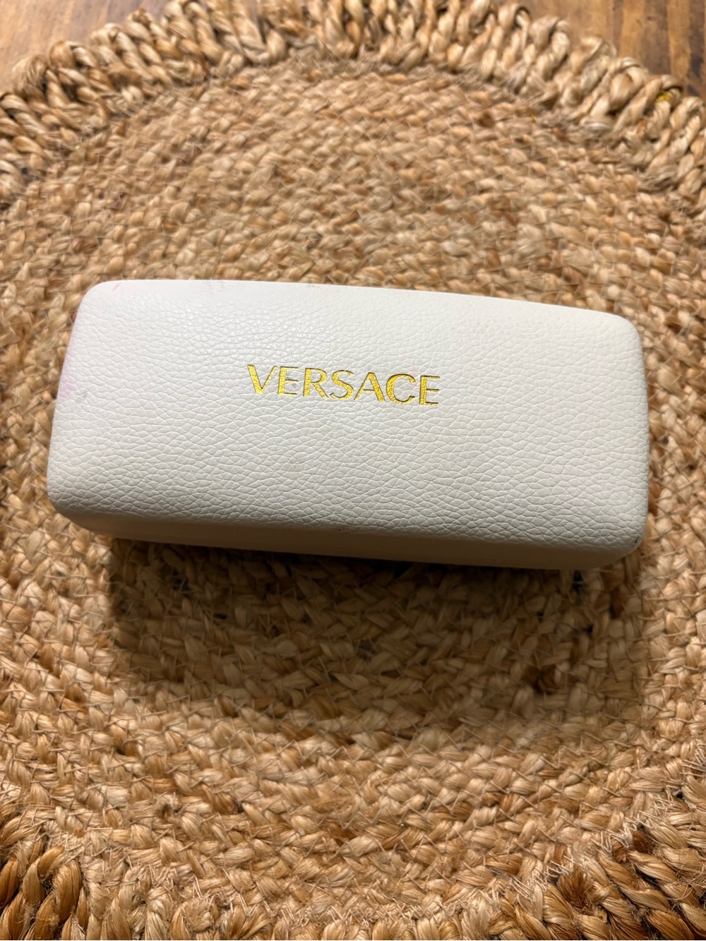 Versace Cream Leather Eyewear Case with Gold Logo
